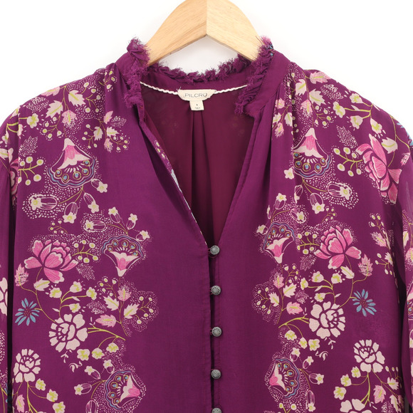 Anthropologie Pilcro Women's The Tavi Bottondown Blouse Purple Floral Sz S - Picture 3 of 9